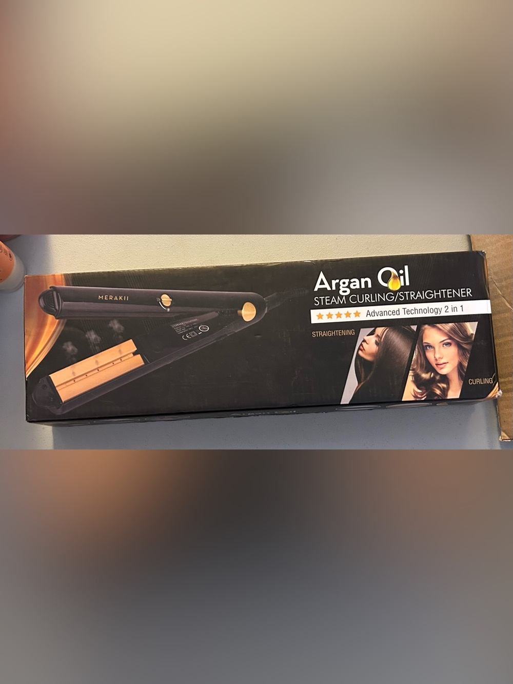 meraki Argan Oil Steam Curling & Straightening Iron — Black and Gold Accents